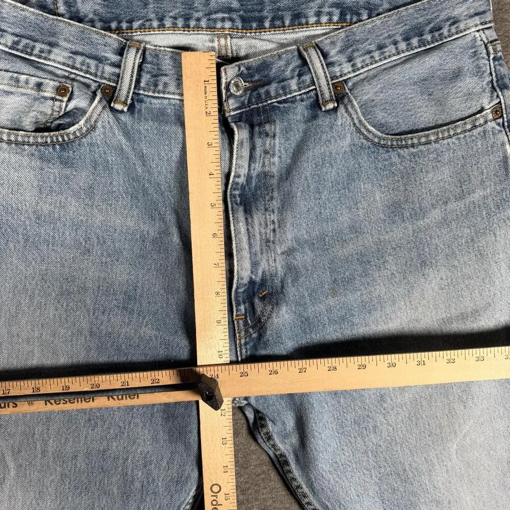 Levis 505 Jeans Mens 38x30 Light Wash Regular Fit Straight Leg Distressed Hems